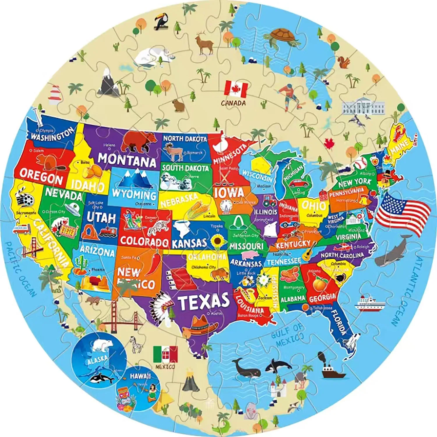 USA Map Jigsaw Puzzles para adultos, Home Decor Games, Fun Floor Puzzles, Brinquedos Educativos para Crianças, Divertimento, 70 pcs