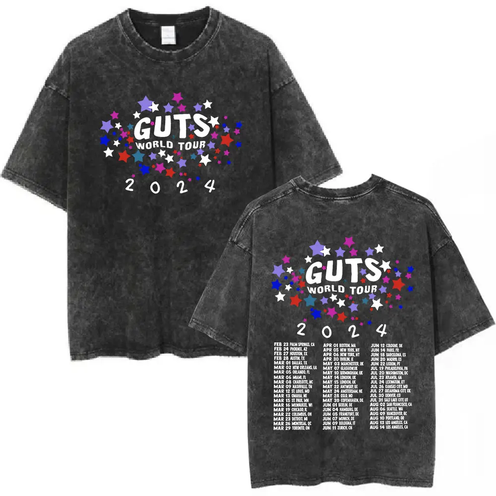 Guts 2024 World Tour Sour Vampire Vintage Washed T Shirts Men Women Fashion Casual T-shirts Cotton Loose T-shirt Fans Gift Tops