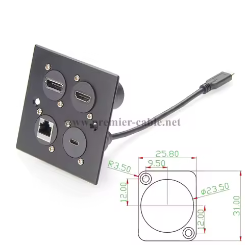 10Gbps D-Type/XLR USB C 3.1 Panel Mount Extension Cable, D-Series USB3.1 Type-C Male to Female Flange Chassis Flush Mount Cable