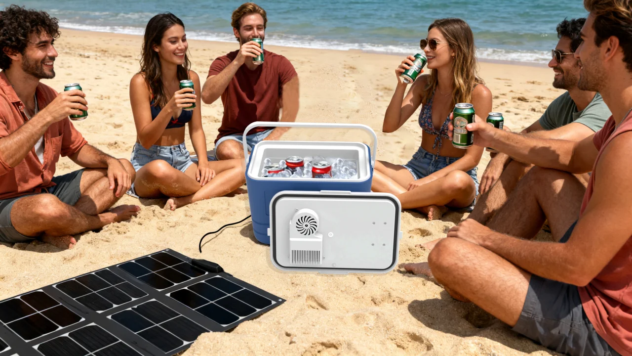 Tragbarer Solarkühler für Bluetooth-Musiklautsprecher, Kühlbox, moderner 22 l isolierter Autokühlschrank, Powerbank für Strand, Outdoor, Camping