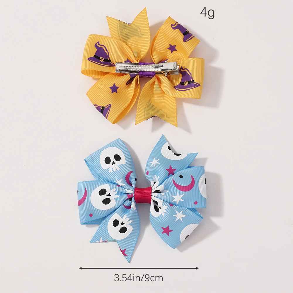 20 Stücke Candy Farbe Kürbis Skelett Druck Haarspangen für Festival Party Mädchen Seitenclips Halloween Kinder Bogen Haar Zubehör – Detail 3