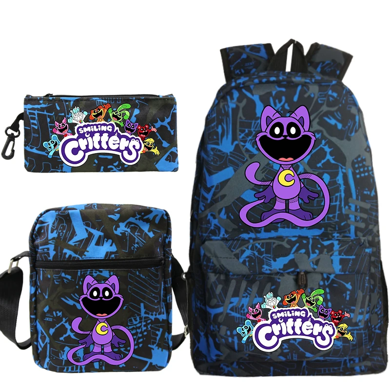 Mochila de nylon de grande capacidade para meninos e meninas, mochila escolar dos desenhos animados, mochila para laptop infantil, 3 peças