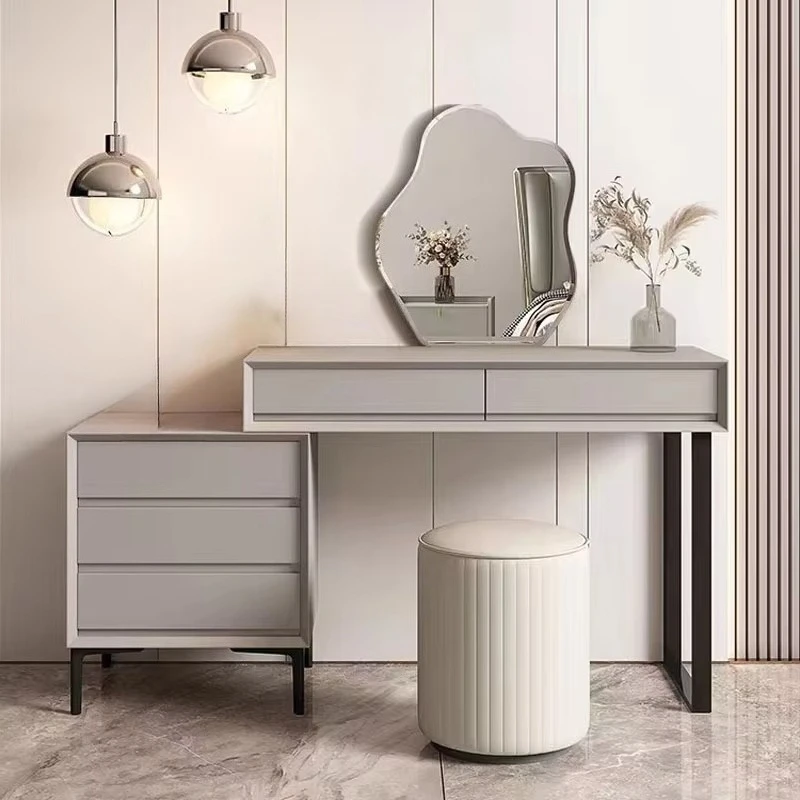 Modern Dresser with LED Mirror Durable Wood Panel Makeup Furniture Girl Custom Design