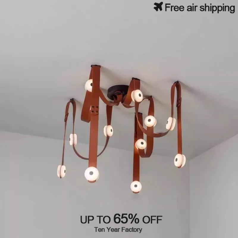European Style Artistic DIY Leather Belt LED Pendant Light Ceiling Hanging Lamp Suspension Chandelier