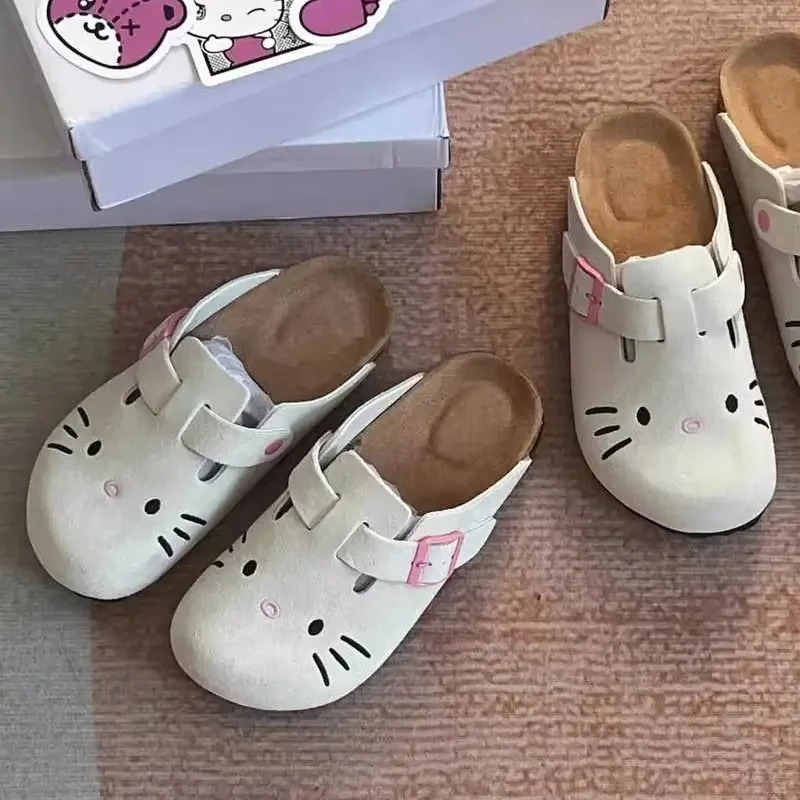 

Sanrio Hello Kitty, милые аниме-тапочки, летние женские туфли на толстой подошве на плоской подошве, уличные нескользящие тапочки с милым рисунком, подарок для девочки