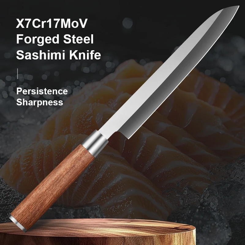 Cuchillo de 8 pulgadas, cuchillo sashimi japonés X7Cr17MoV, cuchillos de Chef de Sushi, filete de pescado, cuchillo para rebanar salmón, mango de madera Bubinga
