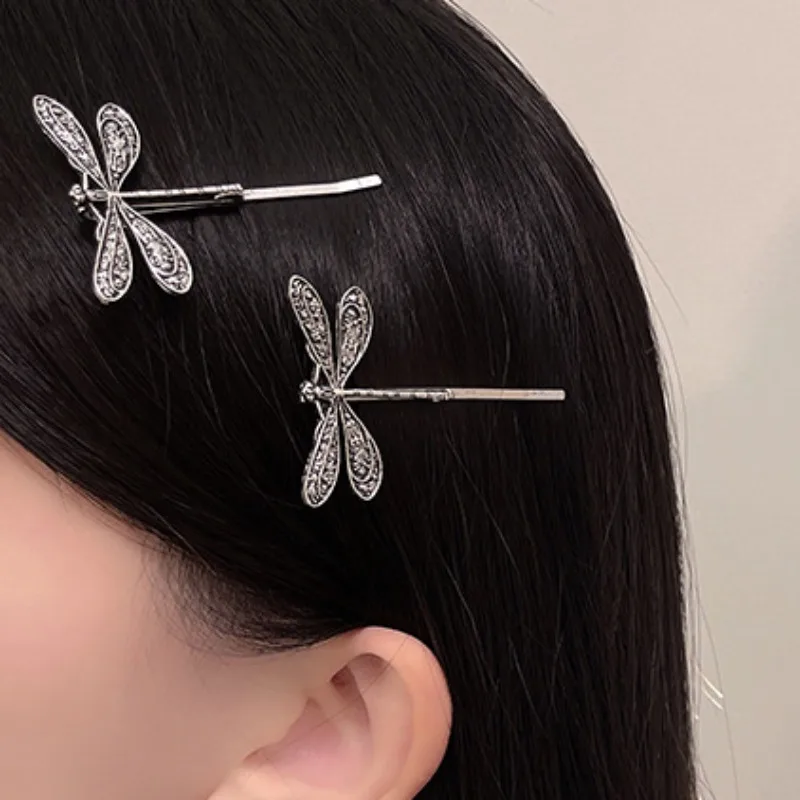 Vintage Dragonfly Hairpin Side Hair Clip for Women Girls Elegant Bridal Headdress Metal Silver Color Hair Clips Hair Accessories