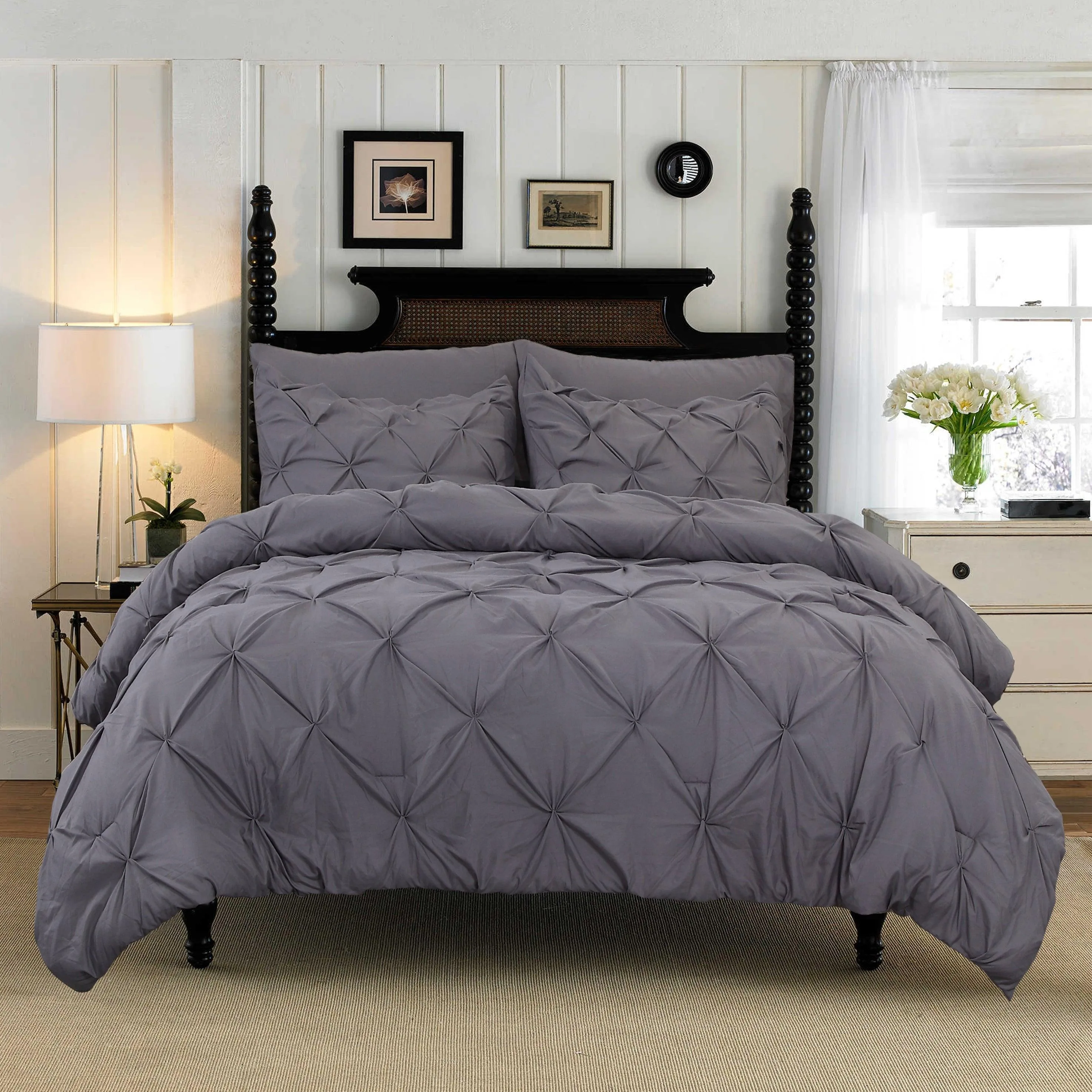 Immagine 5: Set biancheria da letto in cotone Elegante e confortevole Pizzico a pieghe con motivo pizzico Set copripiumino in 3 pezzi con lacci angolari