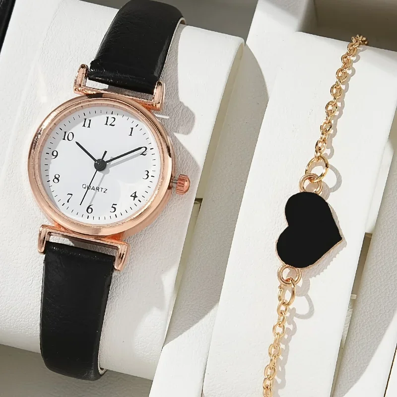 1pc Glitter Dial Round Pointer Quartz Watch & 1pc Bracelet Fancy Women Watches Jewelry Sophisticated And Stylish Women Watch