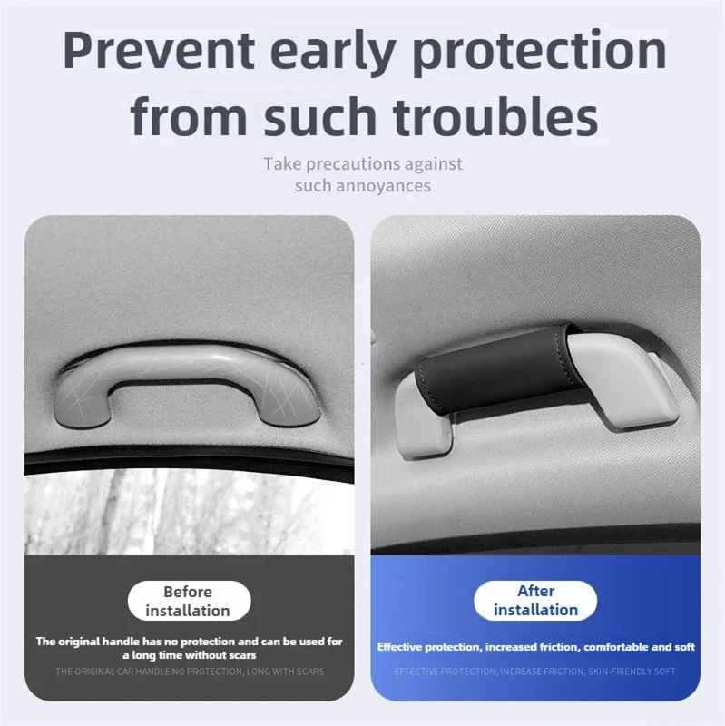 Soft Leather Car Roof Armrest Protective Cover Pull Handle Gloves Protection Interior Accessories - view 3