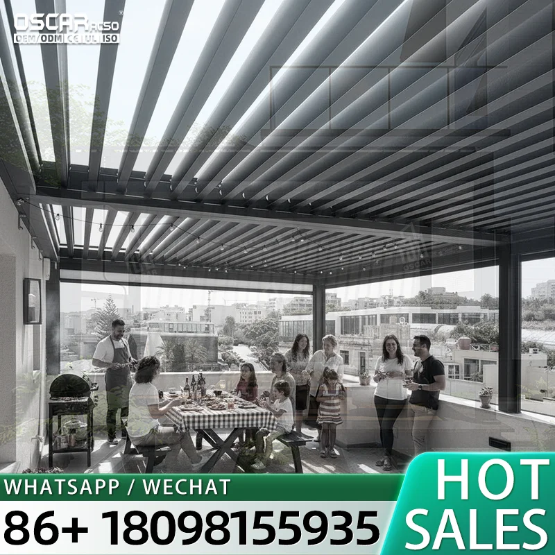 Tailored Dimension Aluminum Slatted Canopy Set Innovative Motorized Retractable Awning Weather Resistant Garden Gazebo Patio Bac