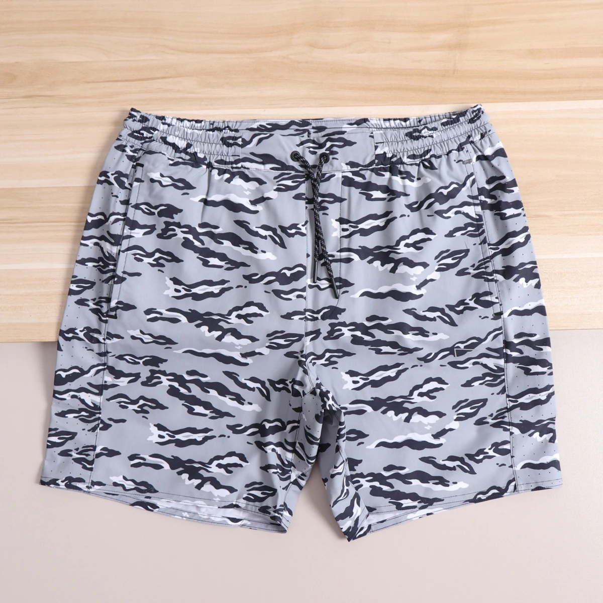 Outdoor Casual Men's Quick Dry Sports Shorts Laser Perforated Camouflage Pattern Straight Leg Polyester Fiber Novelty Fabric