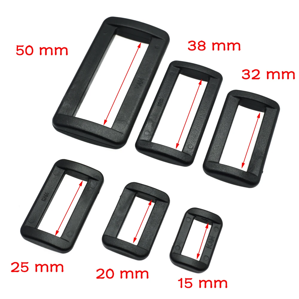 10pcs Plastic Rectangle Rings Loops Adjustable Buckles Backpack Straps Webbing Bag Parts Accessories Black