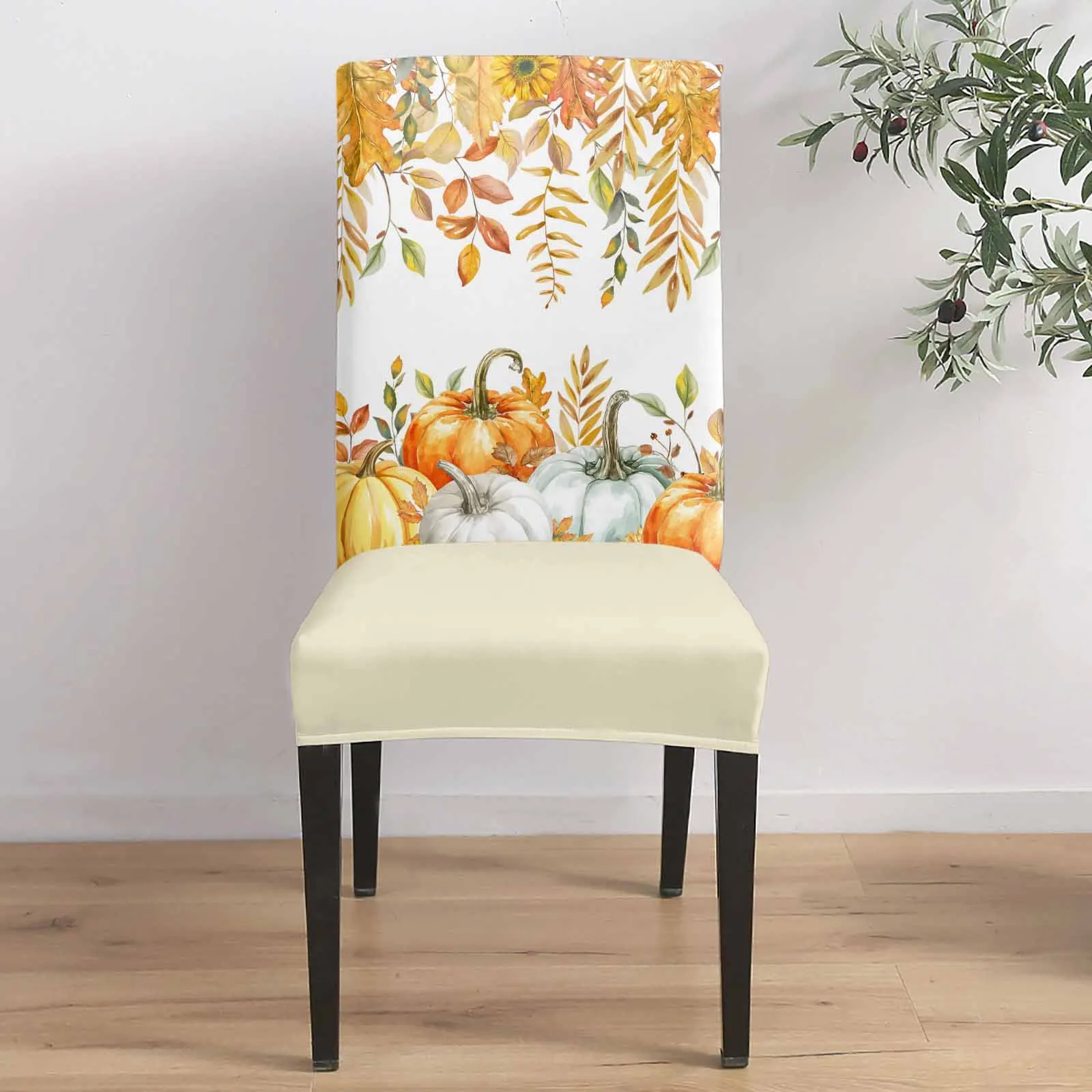

Orange Pumpkin Eucalyptus Leaves 4/6/8PCS Spandex Elastic Chair Case For Wedding Hotel Banquet Dining Room