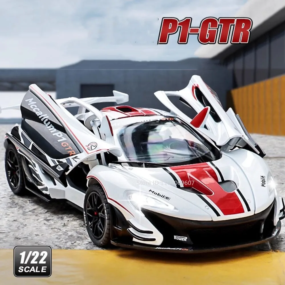 合金ダイキャストスポーツカー,男の子用おもちゃ,オープン,効果的,音と光,金属ボディ,レーシングカー,ギフト,P1 GTR, 3ドア,1:22