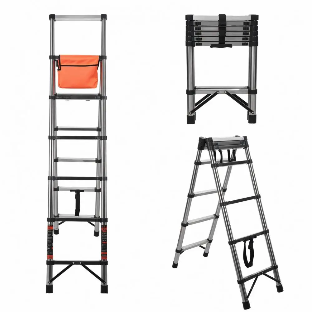 6.6FT A Frame Telescoping Ladder, Aluminum Alloy Extension Ladder with Safety Straps, Adjustable Height Collapsible Ladder for H