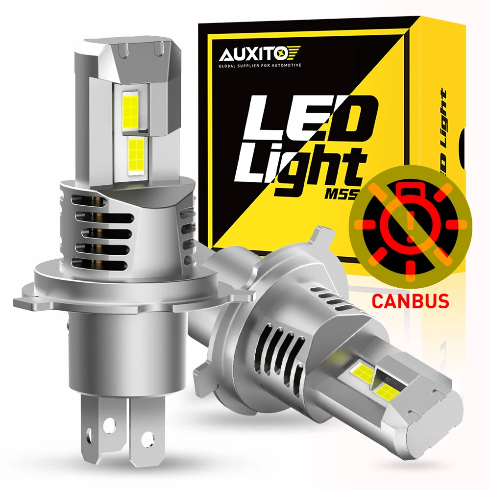 AUXITO 2Pcs 22000LM Super Bright H4 LED Canbus Auto Headlamp Turbo LED H4 9003 High Low Beam Headlight Bulb No Error White 6500K
