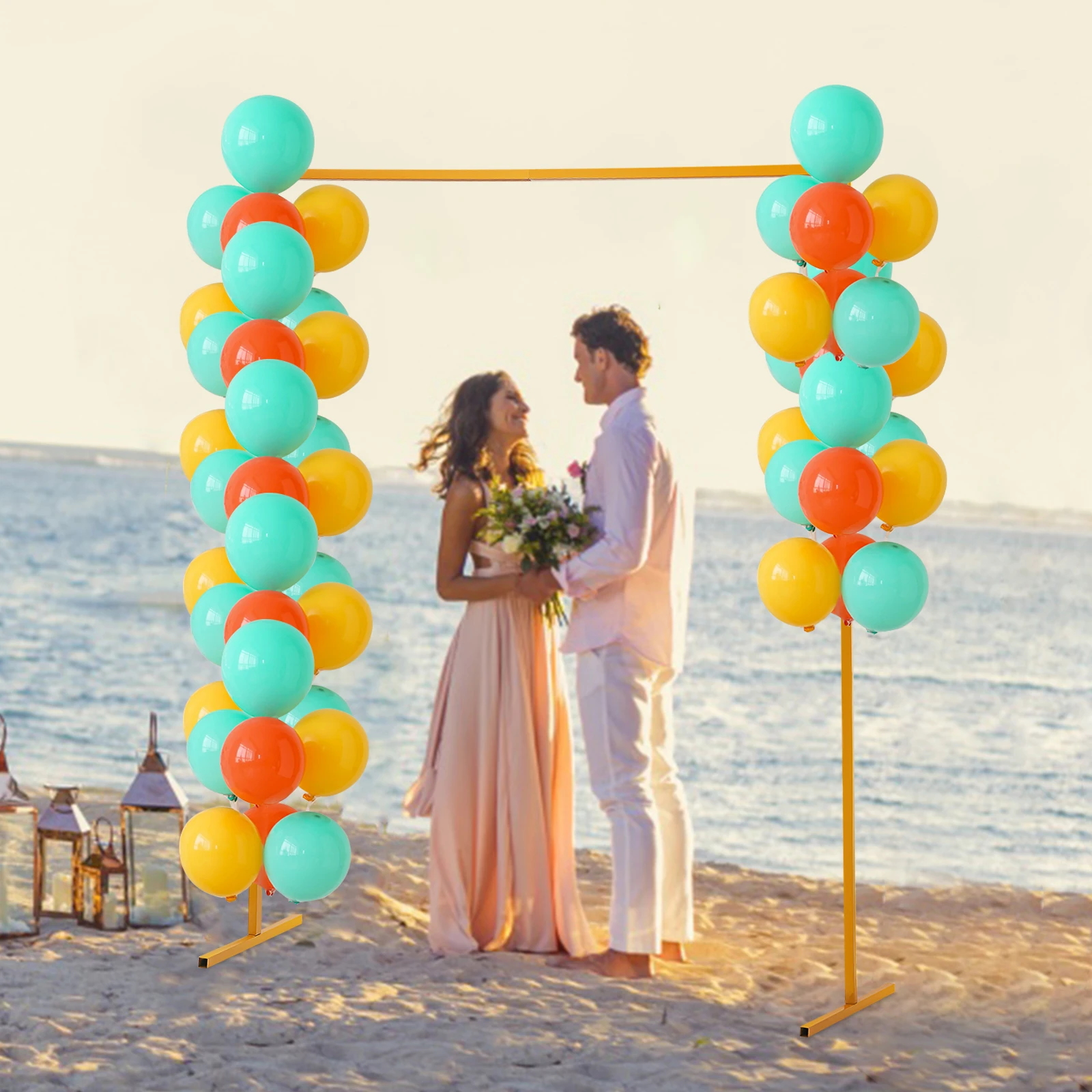 

Wedding Arch With Bases 2 x 1.5 m Square Metal Yellow Balloon Arch Roses Arch Background for Events Decoration