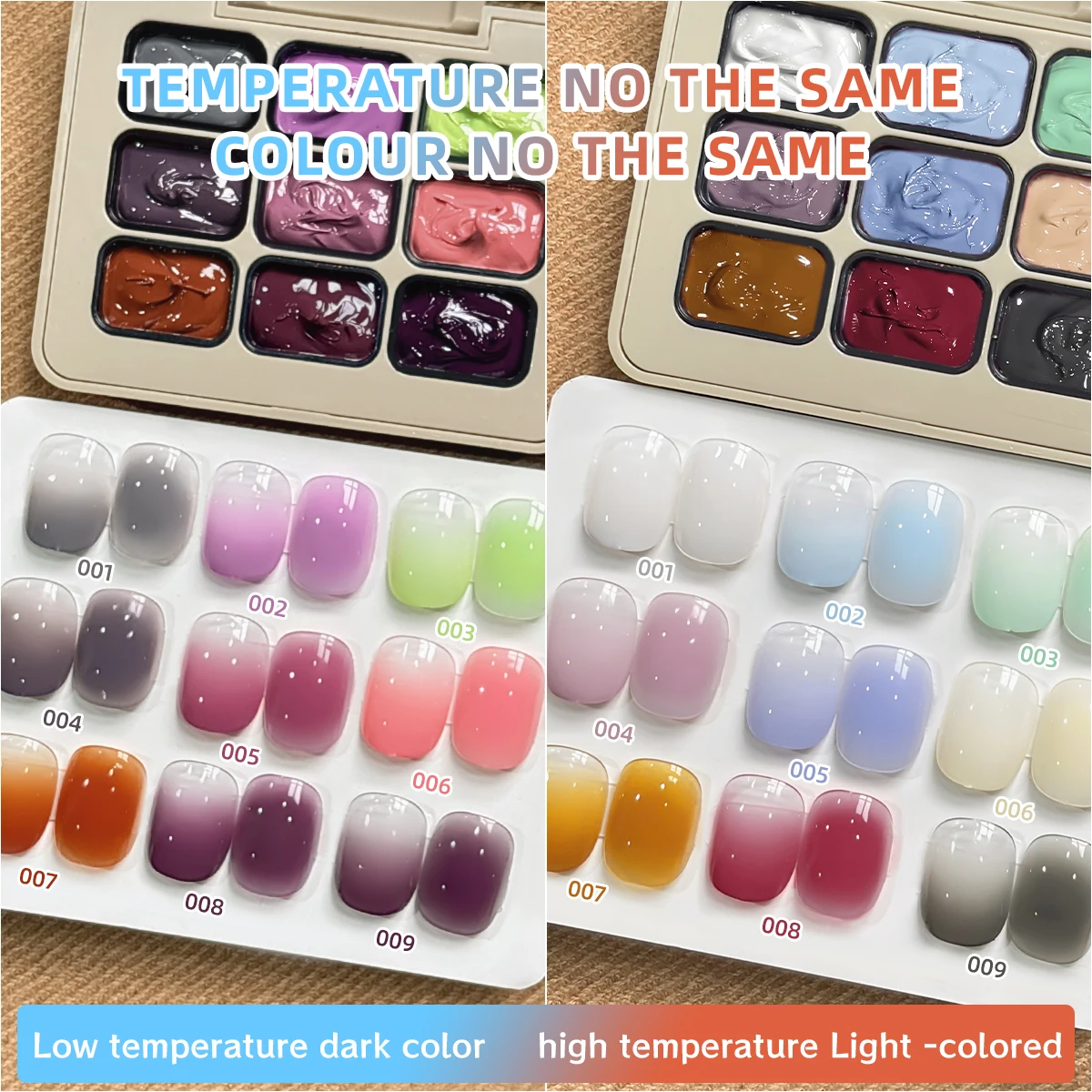 

9-colors Temperature Changed Color Painting Nail Polish Patting Glue Smudge Canned High Saturation Popular Semi-Solid Nail Polis