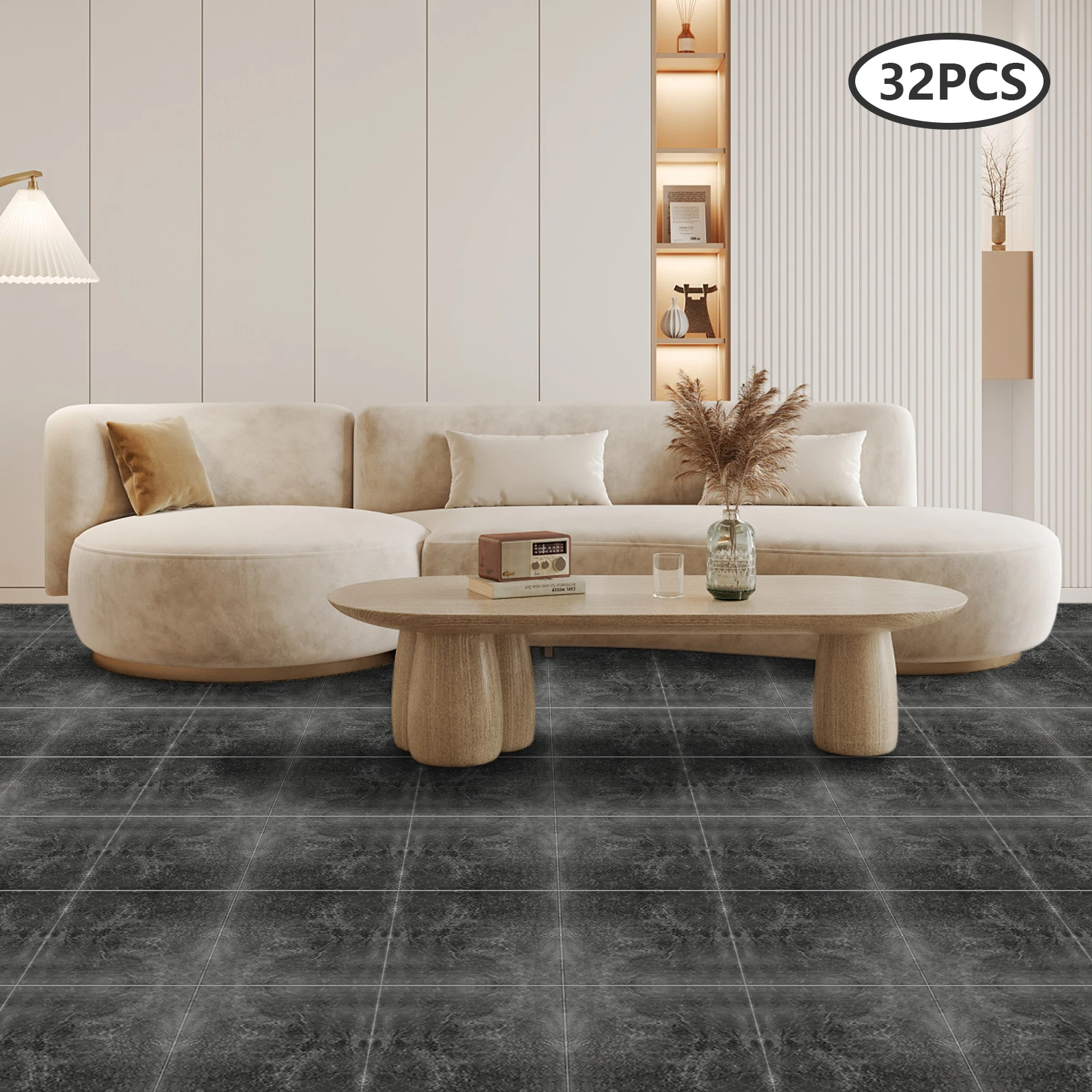 Azulejos de suelo autoadhesivos de PVC, 32 Uds., impermeables, pelado y pegado, fácil instalación, adecuados para decoración del hogar