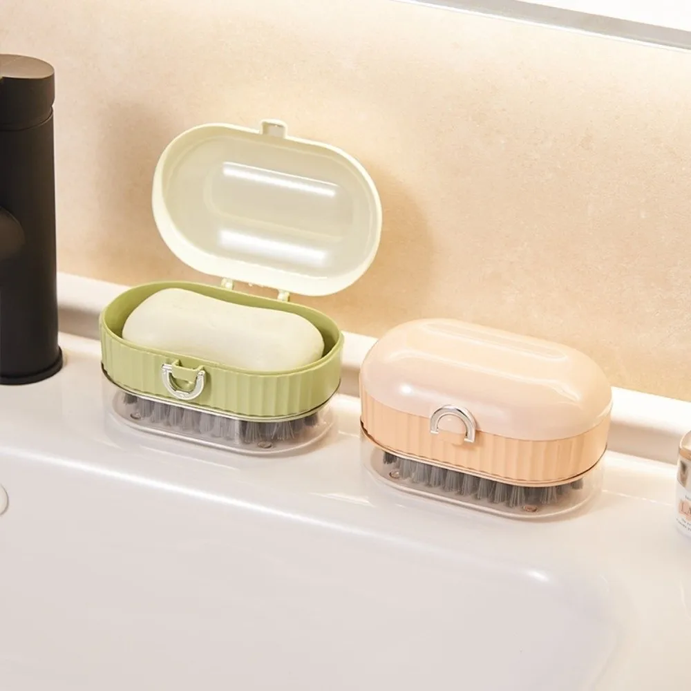 

2PCS Practical Plastic 2 in 1 Soap Box Multi-functional with Brush Soap Dish Drainable Soap Holder Kitchen