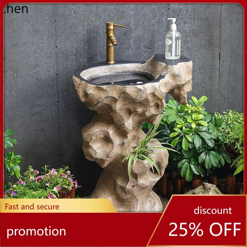 

HXL Courtyard Garden Outdoor Wash Basin Pool Terrace Column Integrated Wash Basin