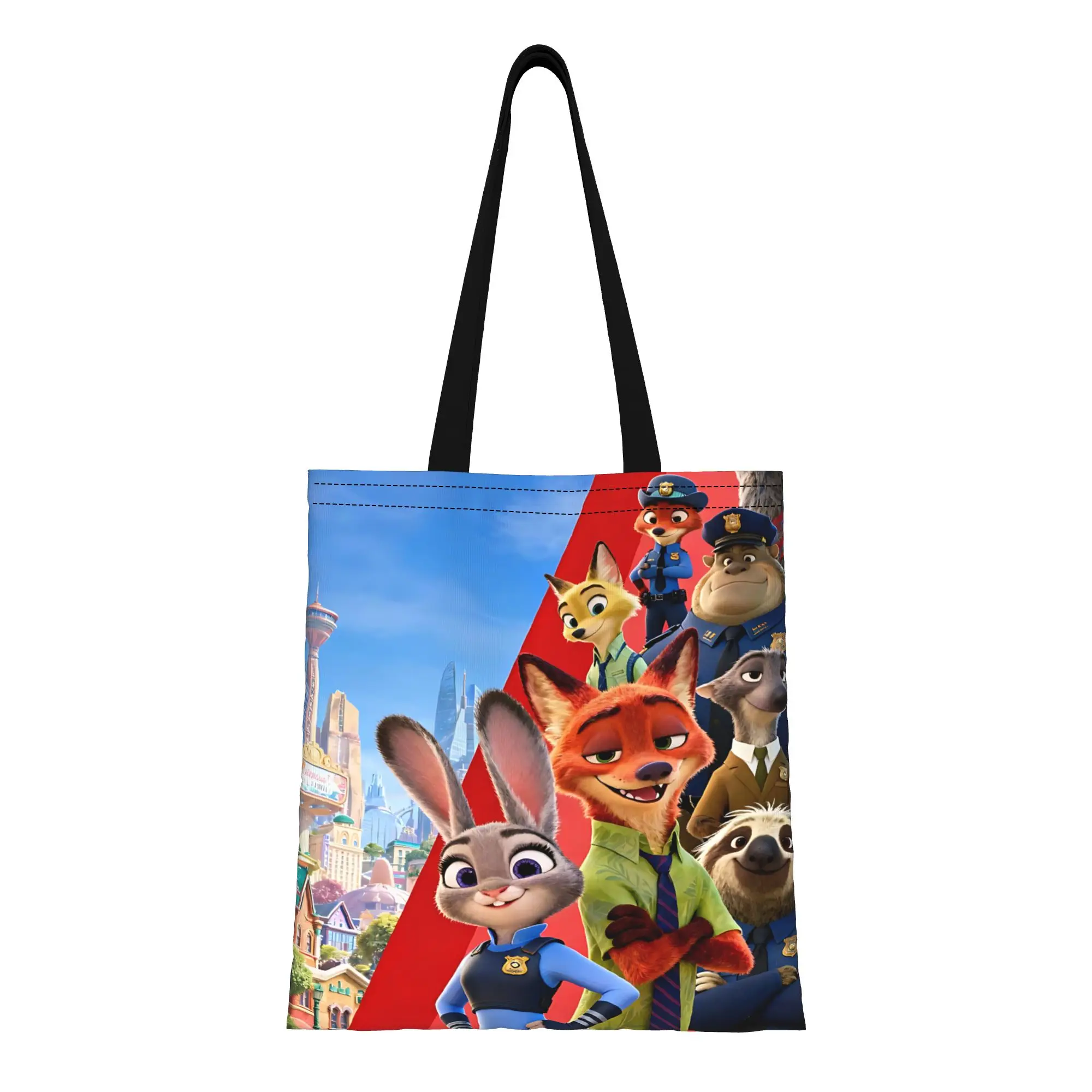 

1 шт., многоразовая двусторонняя холщовая сумка-тоут на День святого Валентина с изображением Джуди и Ника из мультфильма Disney Zootopia 2, сумка через плечо с постером Джуди и Ника