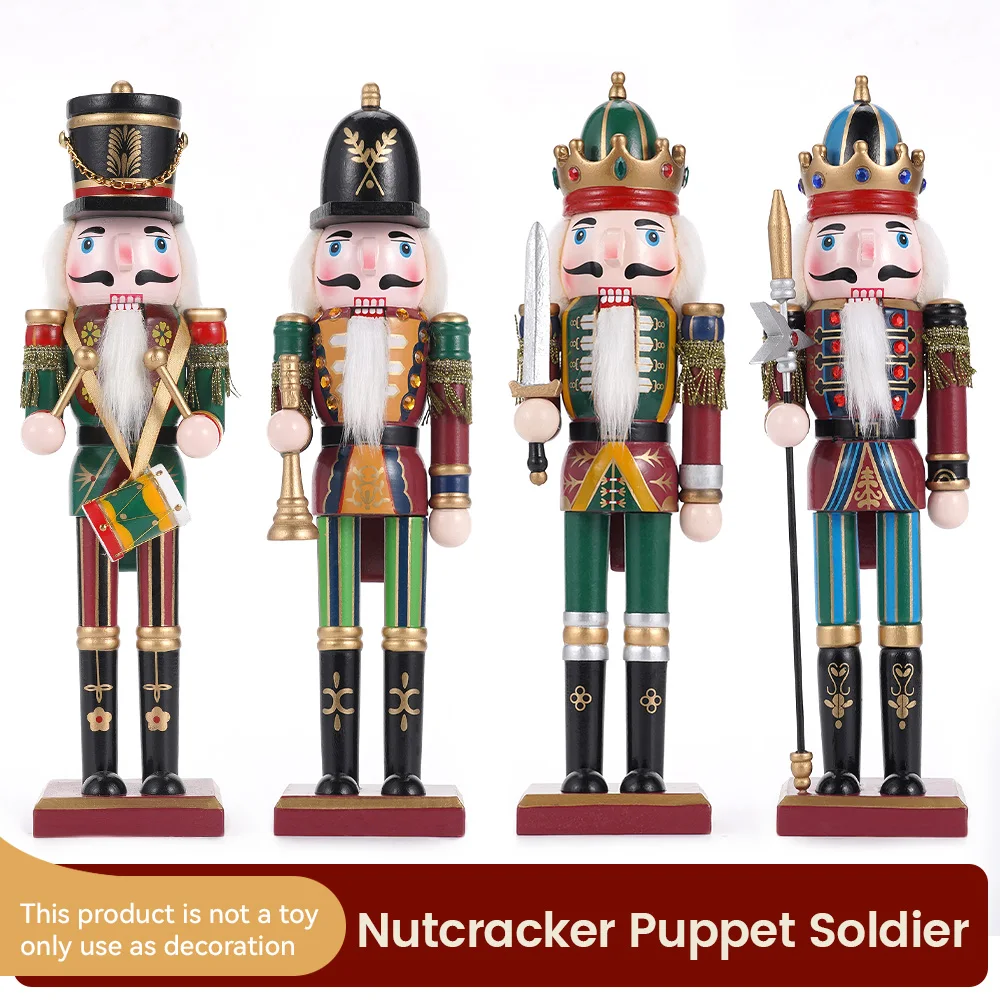 30cm Christmas Nutcracker Wooden Nutcracker Ornament Soldier Figure Handcraft Doll Toy Home Office Desktop Xmas Decoration Gift