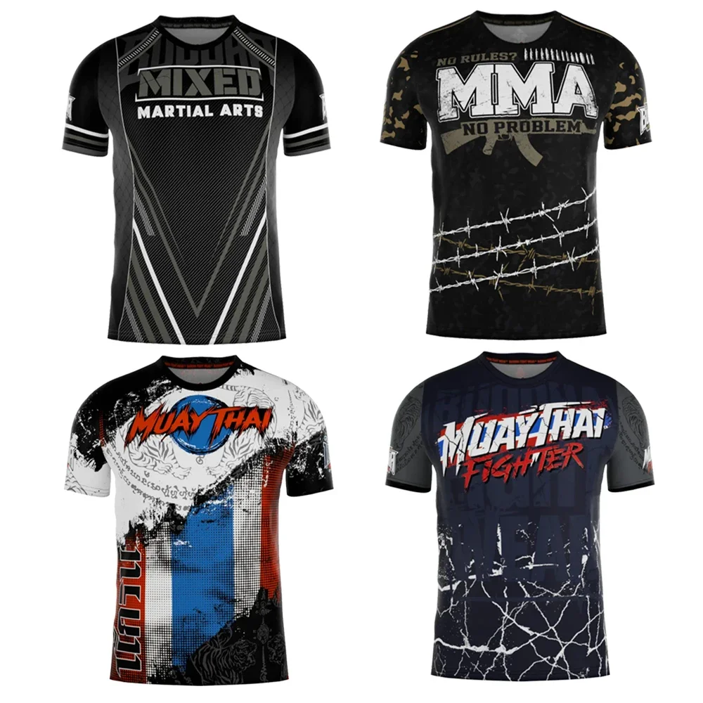 

2025 New Fighting Boxing Suit Summer Hot S Men's T-shirt Loose Breathable 3D Printed Short Sleeve Men's Sports Fitness Tops