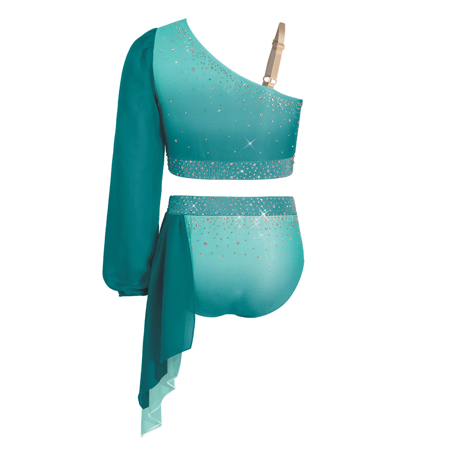 女の子用モダンコンテンポラリーコスチューム体操服-キッズバレエグラデーションフィギュアスケートコスチューム-リリカルダンスドレスパーティー用