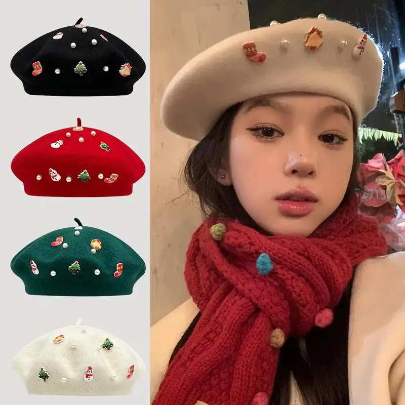 

Christmas Fashion Vintage Beanie Winter French Beret Wool Hat Children Adults Perfect for Family Holiday Party Decoration