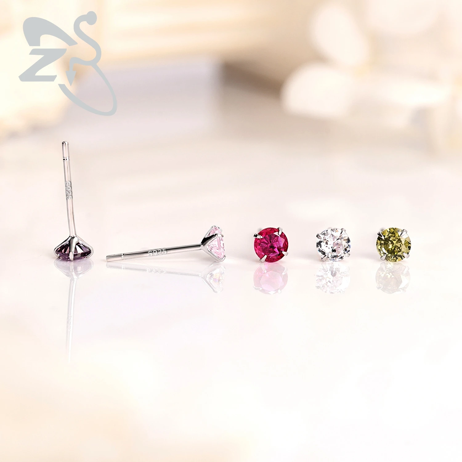 ZS 1PC 20G 925 Silver Stud Earring Purple Crystal Ear Stud for Women Girl Cartilage Earrings Conch Helix Piercing 3/4MM