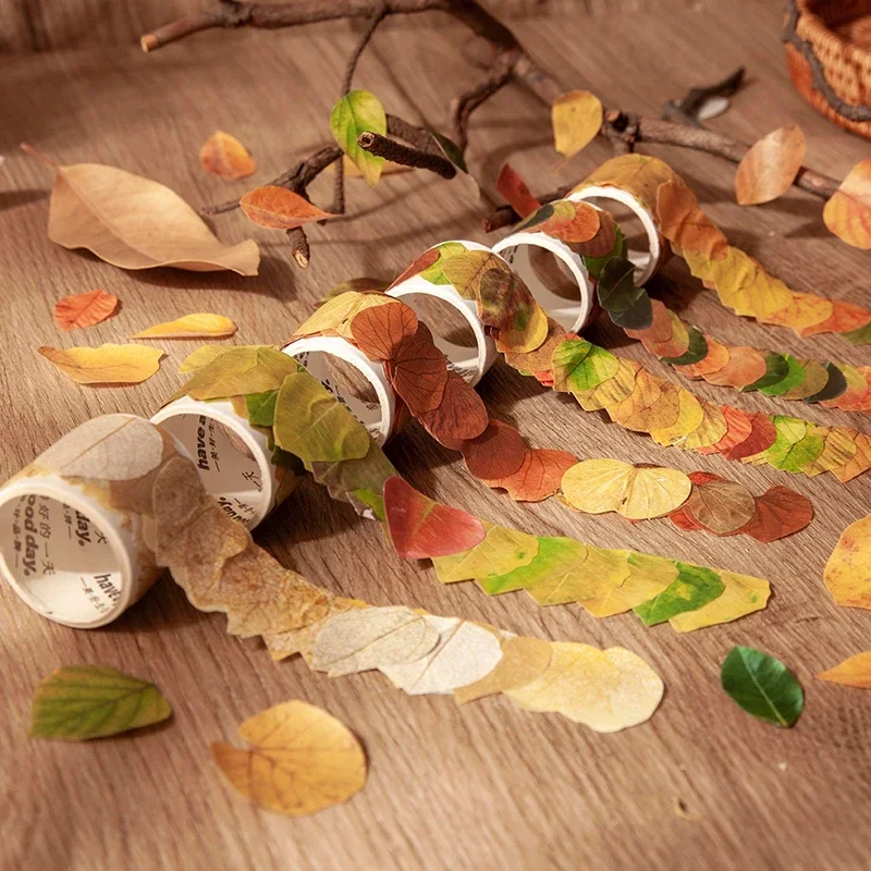 50pcs/pack Leaves Washi Paper Tape Scrapbooking Stickers Cute Sticker Rolls Self-adhesive Diy Decoration Sticker For Arts Crafts