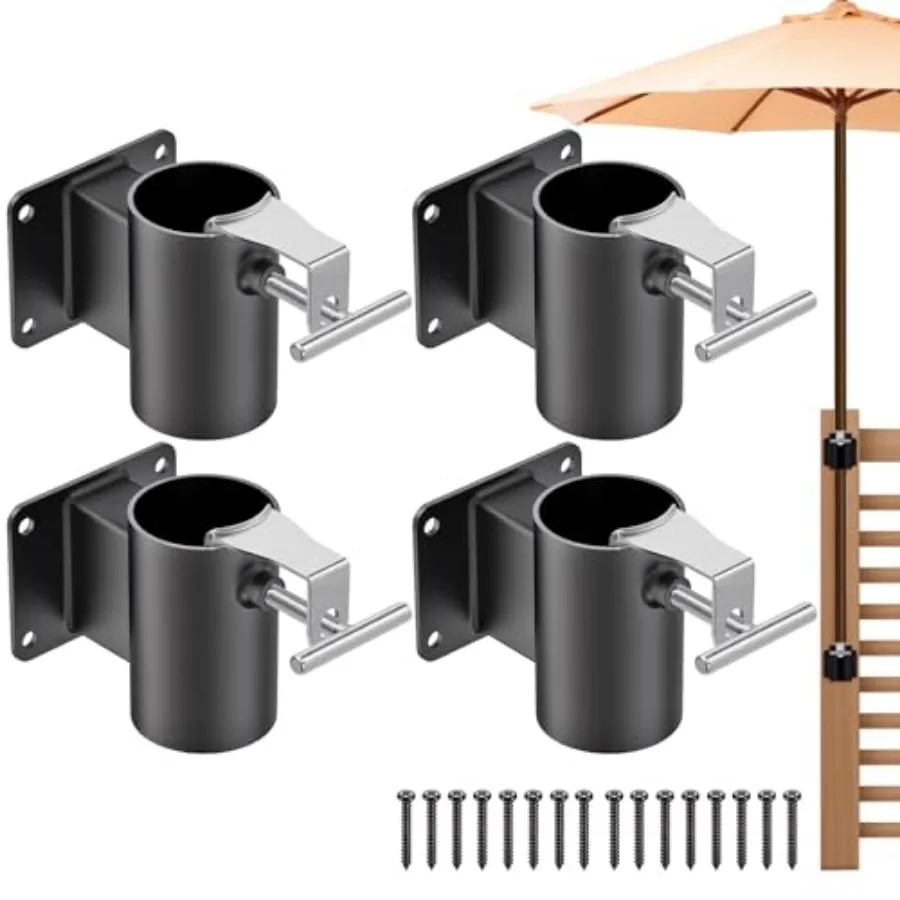 

Heavy Duty Deck Railing Umbrella Holder, Patio Umbrella Stand for 1-2 Inch Poles, Space-Saving Design, Secure and Sturdy Flat M
