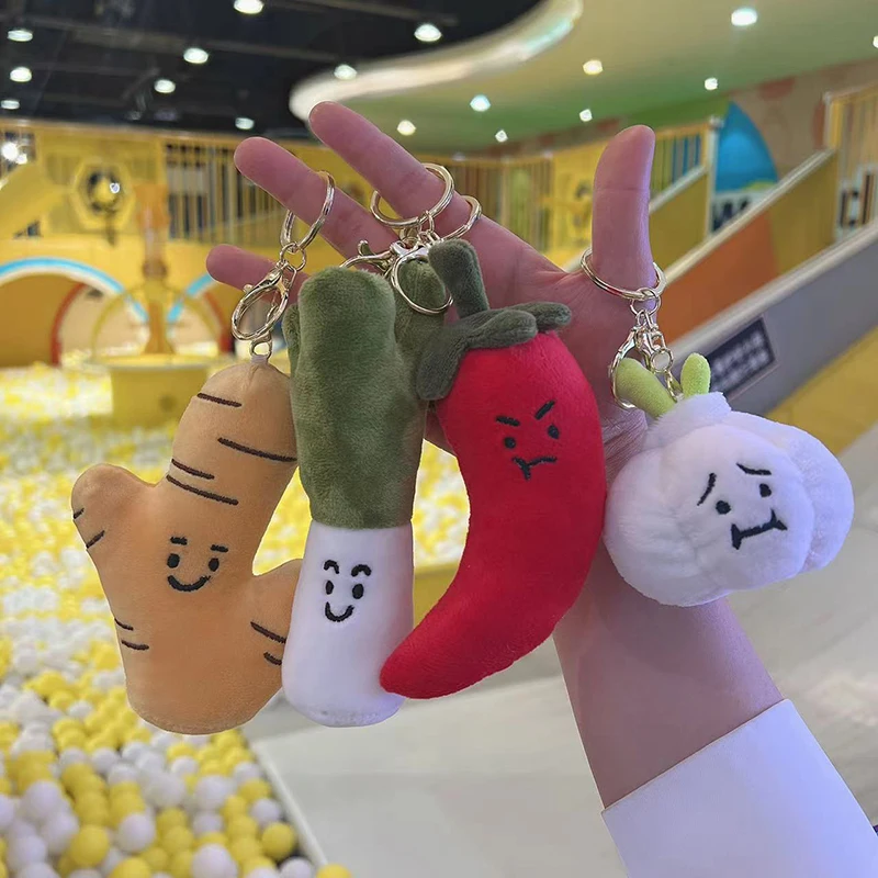 10cm vegetables and Fruits Plush Pendants Key Ring Key China Pepper Garlic Green Onion Shape Keychain Soft Plushies Toys