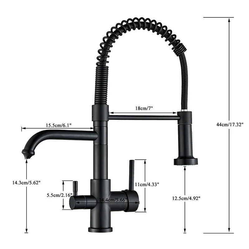 Matte Black Kitchen Filtered Faucet Water Tap Purifier  Dual Sprayer Drinking   360 Rotation Purification Mixer