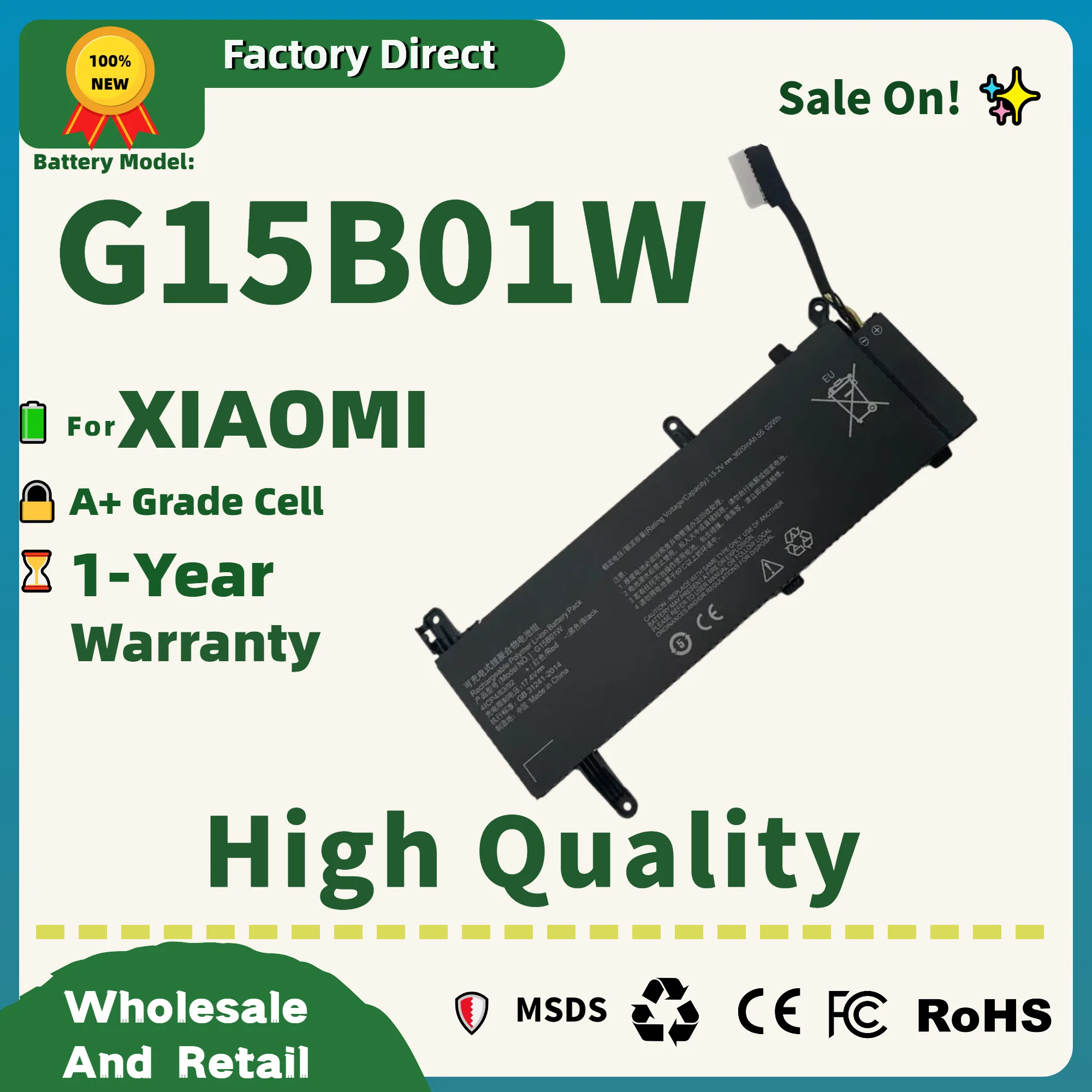 

Прямая продажа с фабрики! G15B01W Аккумулятор для ноутбука Xiaomi Gaming 15,6 дюйма i5 7300HQ GTX1050 GTX1060 1050Ti 171502-A1 171502-AMG15B01W