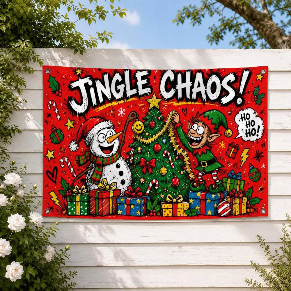 Cartoon Rock Santa Claus Flags Yard Garden Decor Banner Indoor Outdoor Wall Hanging Flag Home Patio Wall Art Decoration