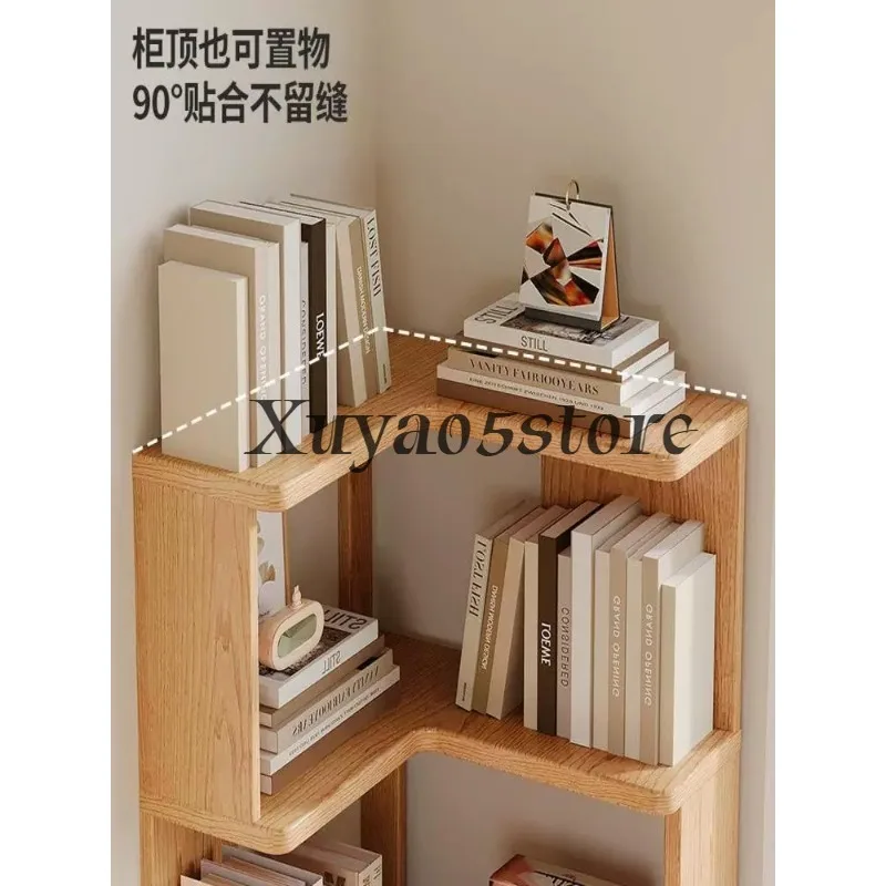 Solid Wood Corner Shelf, Multi-Layer Storage Bookcase, Living Room Display Rack