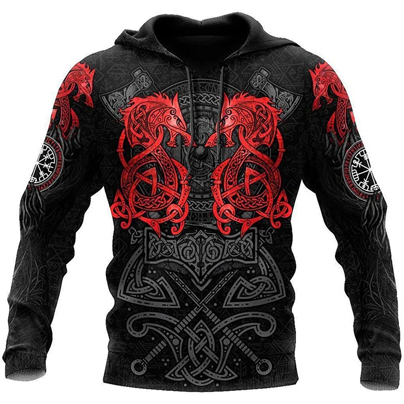 Mens Hoodies Vikings eagle Tattoo Fashion Animal pattern 3D Printed Style Casual Harajuku Hip Hop Pullover Oversized Sudaderas