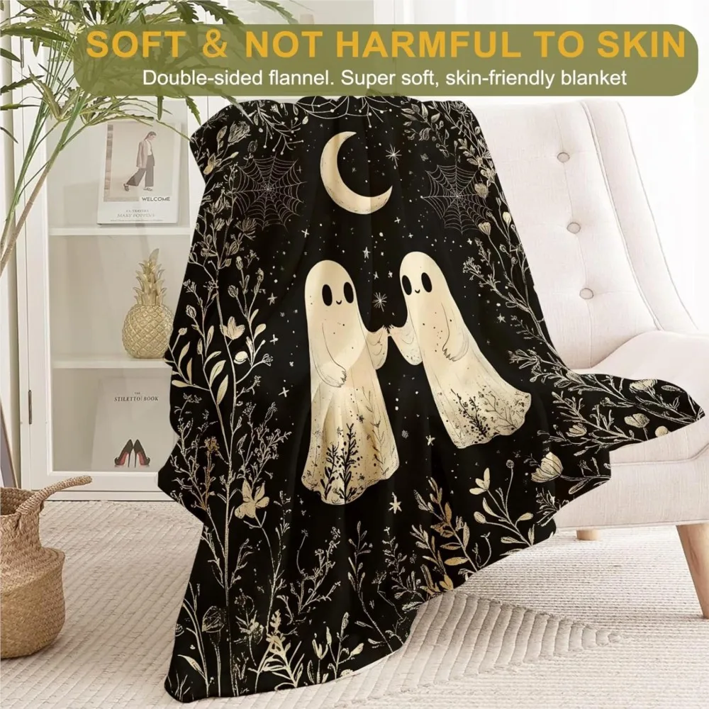 1PC Halloween Throw Blanket Cute Ghost Skeleton Bats Cats Crow Thin Blanket Gifts for Couch Bed Car Home Camping all season use