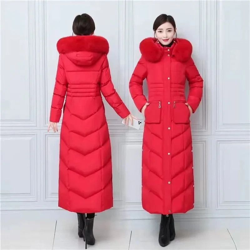 Down Jacket Women 2022 Winter New Fashion Luxury Slim White Duck Down Coat Female Large Size Hooded Fur Collar Thick Warm Parkas