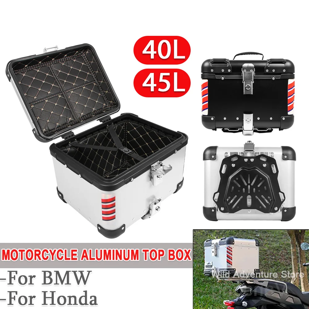 

40L 45L Motorcycle Aluminum Tail Box Helmet Rear Tool Cases Anti-theft Lock Waterproof Luggage Storage Box For BMW For Honda