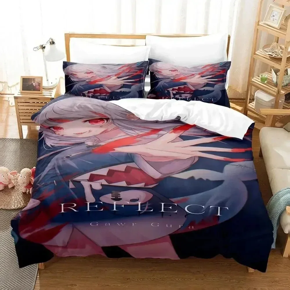 

Gawr Gura Reflect Fanart holoMyth Bedding Set Printed Bed Set With Pillowcase Duvet Cover Soft Queen King Size Bedclothes Home