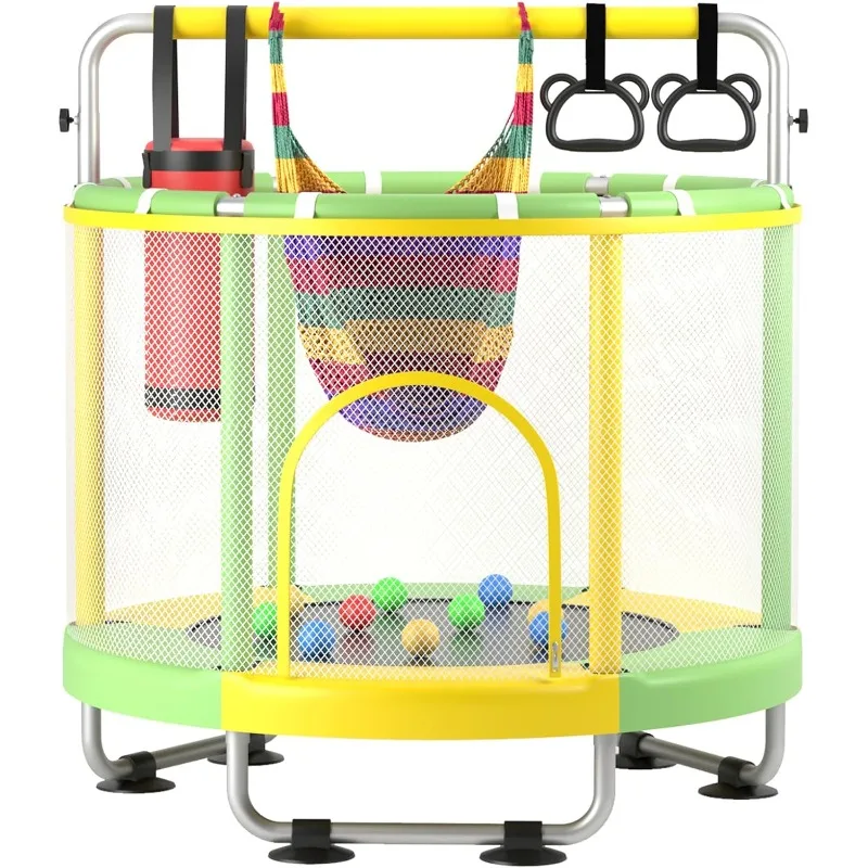 

55" Trampoline for Kids with Enclosure, 440lbs Capacity Indoor & Outdoor Toddler Trampoline with Adjustable Gymnastics Bar & Toy