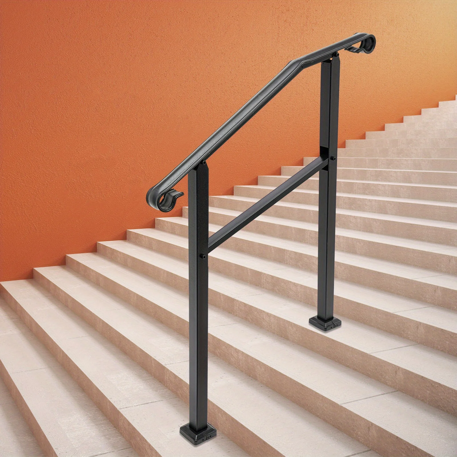 Outdoor staircase handrail slope 3FT black, Handrails for Outdoor, Staircase Handrail, 3-Step Handrail, Carbon Steel, Black