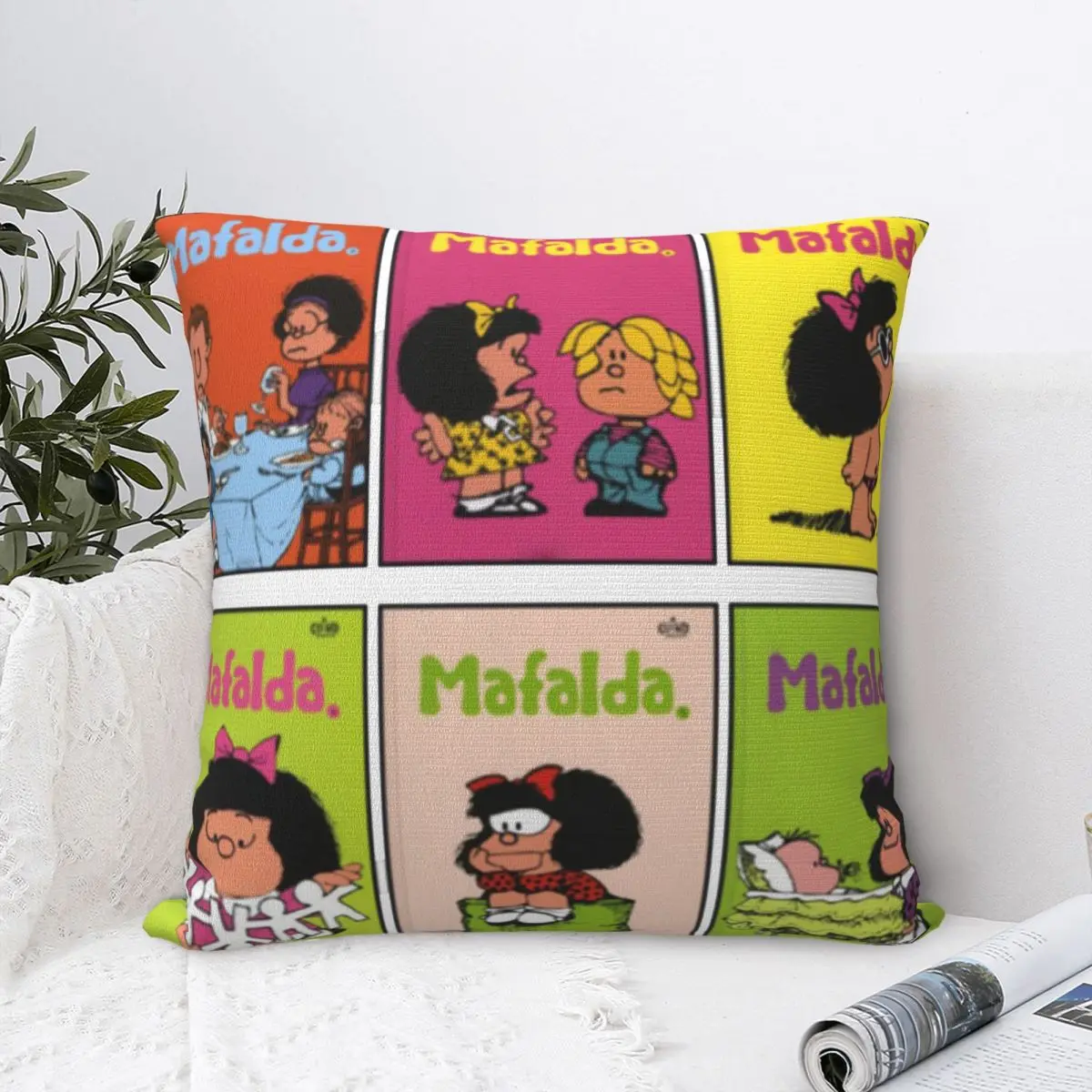 Mafalda-funda de almohada con estampado de póster, funda de cojín decorativa, funda de almohada de dibujos animados Kawaii, envío directo para el hogar, 40x40cm