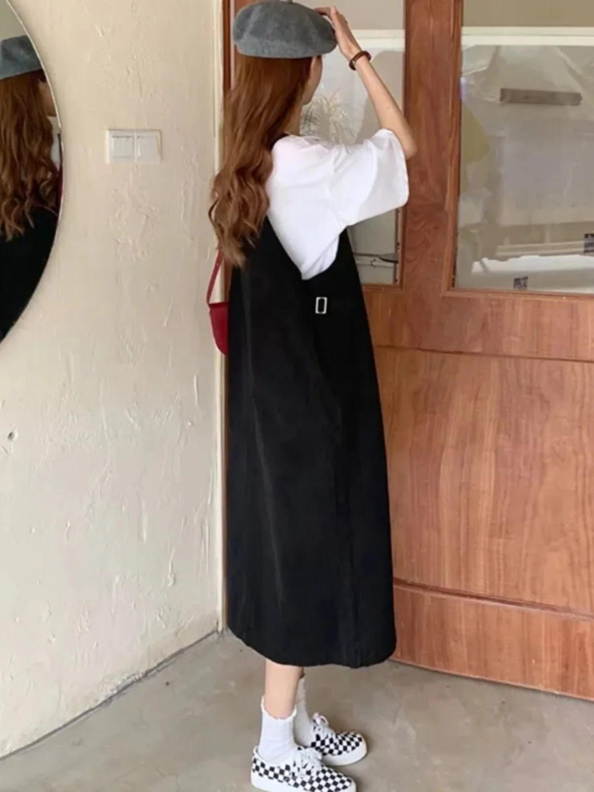 

Женская летняя рабочая одежда больших размеров, комбинезон, комплект с юбкой, свободный утягивающий японский комплект из двух предметов, удобное полиэфирное волокно