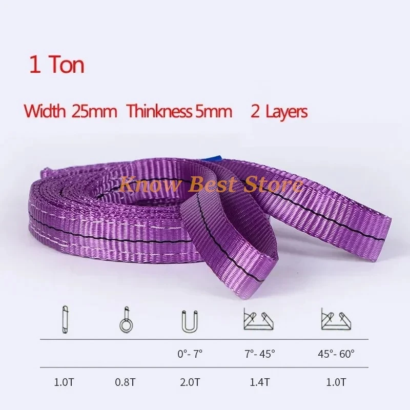 Sturdy Nylon Lifting Straps Flat Industrial Crane Sling Hoisting Webbing Belt Purple (WLL 1 Ton)  And Green (WLL 2 Ton) 1-12m