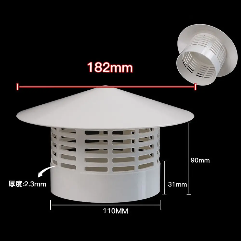 PVC Ventilated Rain Cap Exterior Wall 75-200mm Stove Pipe Protector Cover Smoke Exhaust Hood Rain Pipe Cap Ventilation System